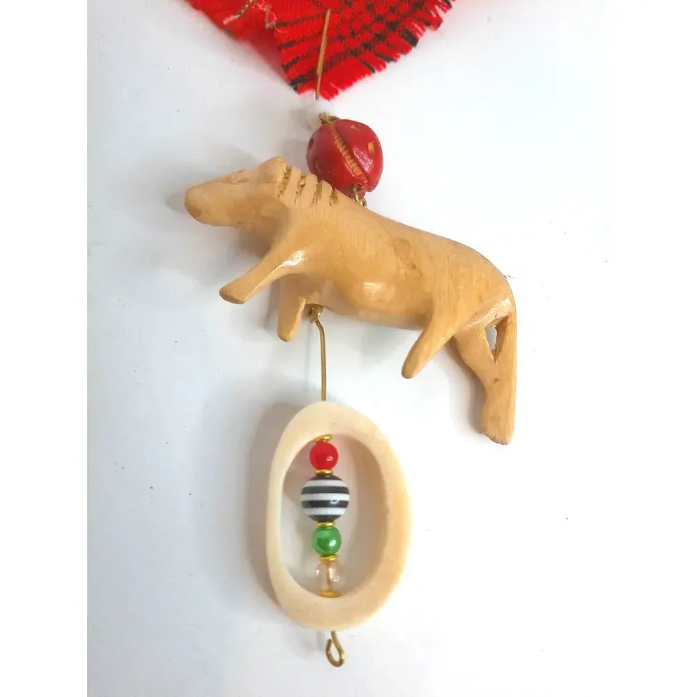 Jacaranda Wood Handmade Safari Ornament Rhino Wildebeest Set of 2 NEW